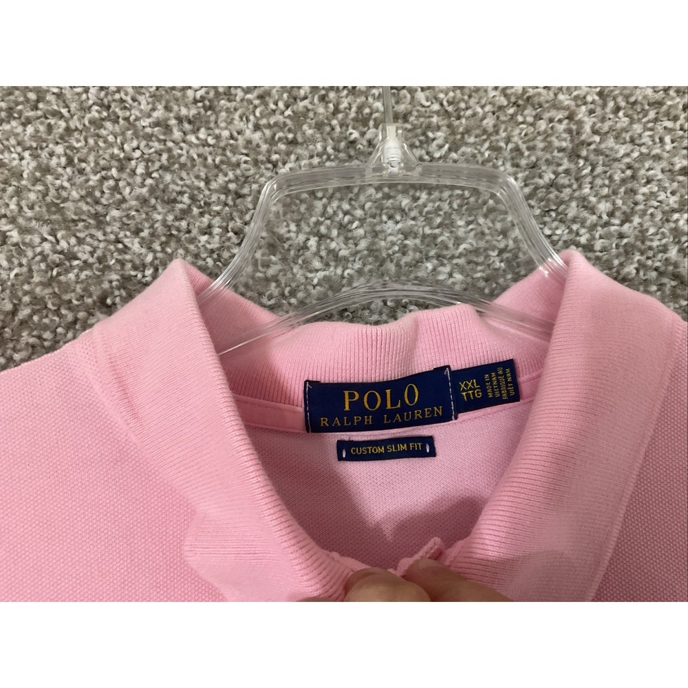 Polo Ralph Lauren Short Sleeve Polo Shirt Men's XXL Classic Fit Pink Grey Pony - Picture 3 of 7